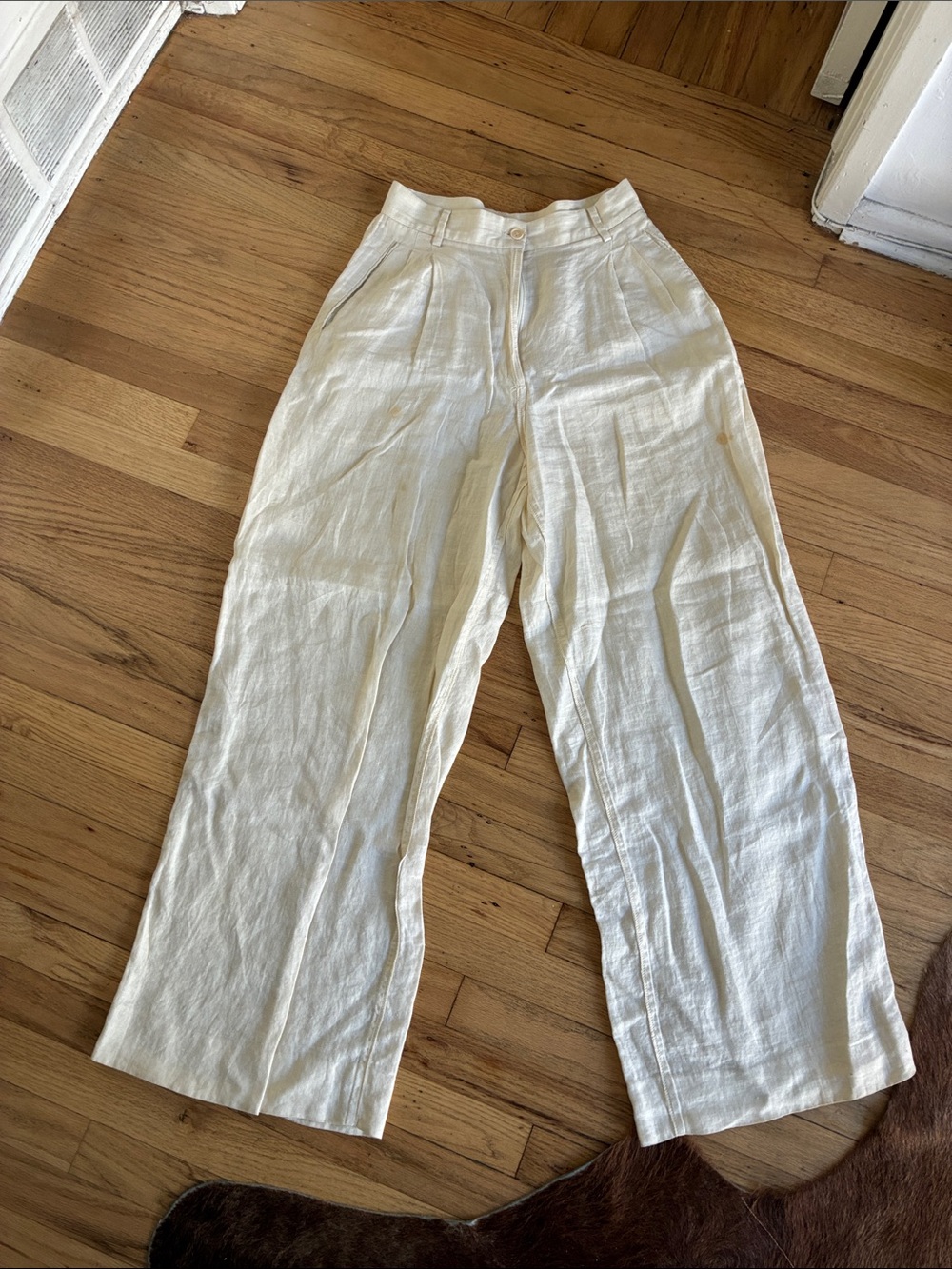 Dolce & Gabbana Cream Wide-Leg high waisted Linen Pants size 42